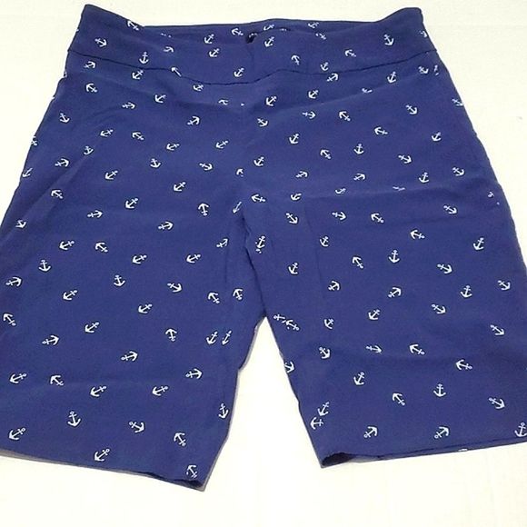Zac & Rachel Navy Anchor Print Coastal Grandma Beachy Pull On Crop Pants - Picture 1 of 5